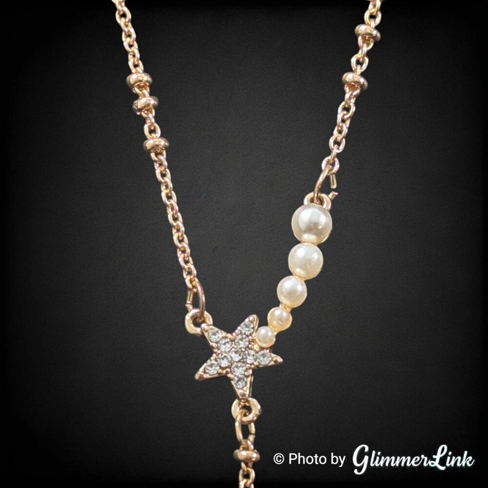 Nicole by Nicole Miller Shooting Star Lariat Necklace Gold Tone Faux Pearl